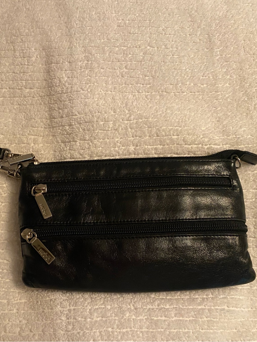 HOBO Black Leather Wristlet with Silver-Toned Hardware